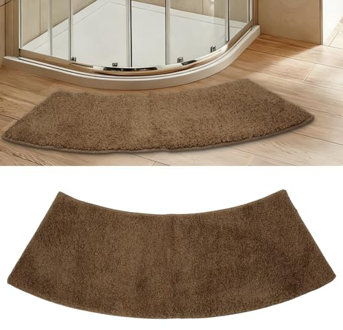 ANEELV Mikrofaser-Badematte, Dicke, weiche Plüsch-Duschmatte, halbrund, viertelrund, rutschfest, waschbar, 40 x 100 cm, geeignet für Eckduschen (braun)