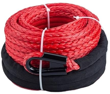 para Coche, camión, Remolque, SUV Kit de 2 Cables de cabrestante sintético de 12 mm x 20 m, con Gancho Desmontable y Funda Protectora, Correa de tracción for el Gancho del cabrestante.(Red)