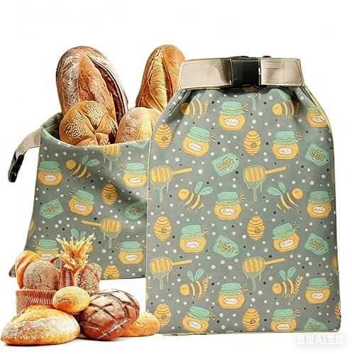2 Pack Reusable Beeswax Bread Bags for Sourdough, Extra Large Cotton Linen Bread Storage Bags with Natural Beeswax Lining & Zipper, Freshness Keeper for Homemade Bread, Freezer Safe (D)