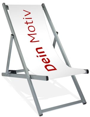 MultiBrands® bedruckbarer Liegestuhl aus Aluminium, Lasur Silber, ohne Armlehne, klappbar, individuell, inklusive vollflächiger Druck