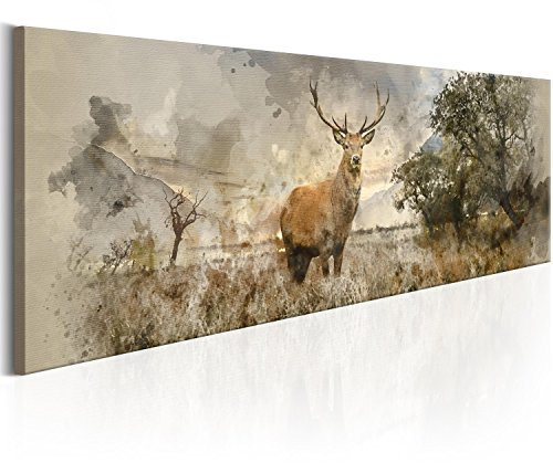 murando - Leinwandbild Hirsch 120x40 Panoramabild, 120x40 cm, 1-teilig | Hochwertige Leinwand, sofort aufhängbar, ideal fürs Wohn- oder Schlafzimmer, wasserfest und lichtecht, langlebig, stilvoll