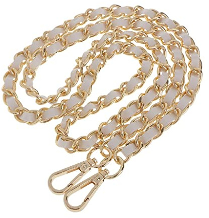 Fenteer Ersatz Taschenkette,Comforty Taschengurt Gold für Taschen,Handtaschenketten, Taschenriemen Flacher, Tasche Schulterriemen,120cm Weiß/Gold