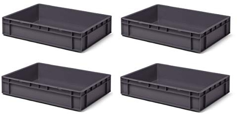 4 Stk. Transport-Stapelkasten TK612-0, grau, 600x400x120 mm (LxBxH), aus PP, Volumen: 22 Liter, Traglast: 40 kg, lebensmittelecht, made in Germany, Industriequalität