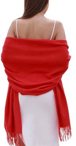 RIIQIICHY Bufanda de Invierno para Mujer Chal Fiesta Pashmina Grande Pañuelo Elegante Rojo Foulard Fular Estolas