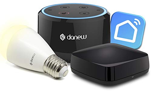 Danew Enceinte Amazon Alexa : Pack Comprenant Une Enceinte Amazon Alexa + Une Ampoule connectée + Une télécommande Universelle Infrarouge Marque française