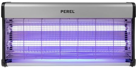 Perel Tue-Insectes électrique, Lampe UV Anti Insectes, Lampe Bleue Anti Moustique Mouches guêpes, destructeur d'insectes, Appareil Tue Mouche, Grille 2800 V, 80 m², bac collecteur Amovible, métal