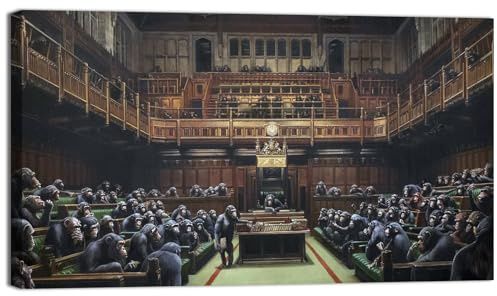 canvashop Quadri Moderni Banksy Cm 120X60 Devolved Parliament Quadro Stampe Su Tela Canvas Soggiorno Bansky Parlamento Scimmia Monkey