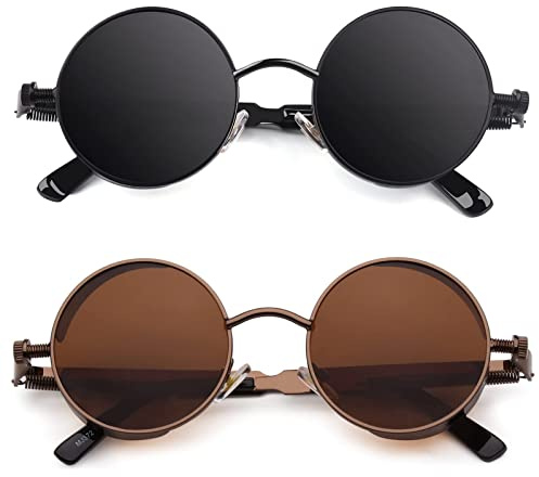 CGID Runde Sonnenbrille Herren Damen Polarisiert Steampunk Metallrahmen | Retro Hippie Brille,UV400-Schutz,Unisex,Verspiegelte,Festivals,Partys,Halloween