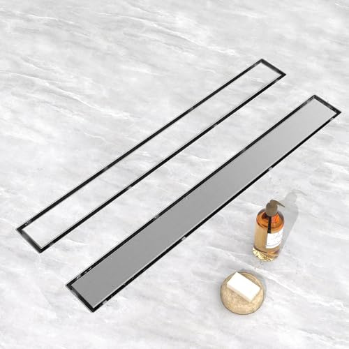YEFU Shower Drain Nickel for Bathroom: 24 Inch Stainless Steel Linear Shower Drain – 2-in-1 Shower Floor Drain with Tile Insert Grate – Rectangle Linear Drain with Adjustable Feet & Hair Strainer