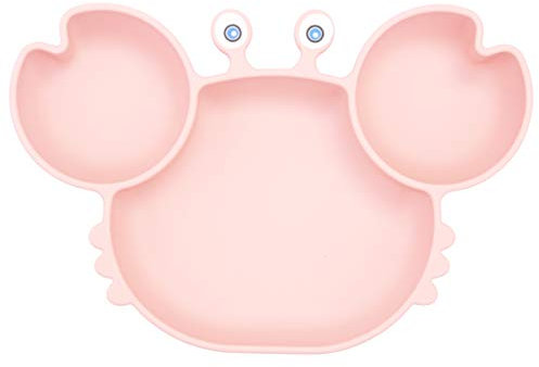 Linowos Assiette à pour Bébé Silicone, Plaque d'alimentation Antidérapante pour Tout-petits Les Enfants avec une Forte Aspiration, Adapté au Lave-vaisselle et au Four à micro-ondes (rose)