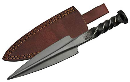 SZCO Hand-Forged Railroad Spike Spear Blade Dagger – 10 Carbon Steel Arrow-Tip Knife with Twisted Handle & Leather Sheath – Collectible and Gift for Knife Enthusiasts