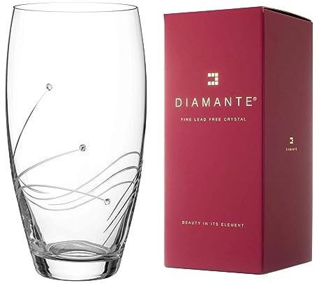 DIAMANTE Swarovski Large Barrel Vase 'Glasgow' - Hand Cut Crystal Vase with Swarovski Crystals - 26cm in gift box