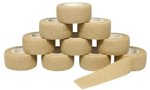 Pansement Doigt Auto-adhésif 10 Rouleaux 2,5cm x 4,5m Bande Élastique Beige | Bandage Cohésif Autoadhésif pour Premiers Secours Sport Quotidien, Humains et Animaux Chiens, Chat, Poignets, Doigt, Pieds