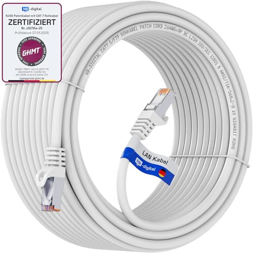 HB-DIGITAL 50 m Câble Ethernet LAN CAT 7 S/FTP PiMF LSZH AWG26 Câble Réseau avec Connecteurs RJ45 CAT 6A 10 Gbits/s 600 MHz Idéal pour Panneau de Brassage Serveurs PC Laptop Smart TV DSL Blanc