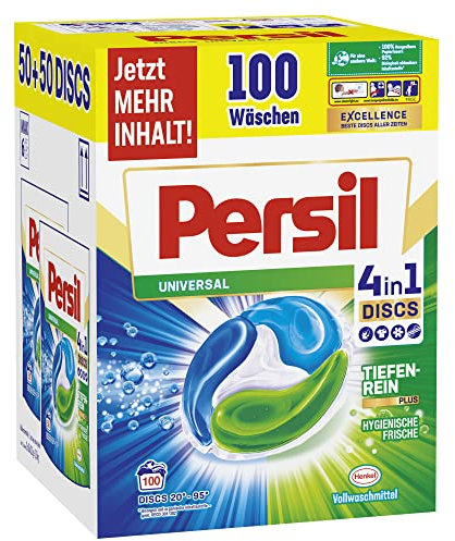 Persil Universal 4 in 1 DISCS (100 lavaggi), detersivo completo con tecnologia di purissimo Plus, combatte le macchie ostinate, 92% di ingredienti biodegradabili