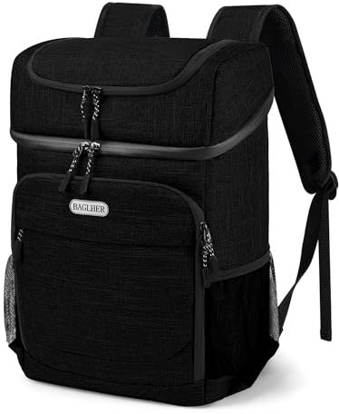 BAGLHER Zaino refrigerante, 30 lattine, a prova di perdite, impermeabile, con 5 sacchetti di ghiaccio riutilizzabili, per campeggio, spiaggia, escursionismo, nero