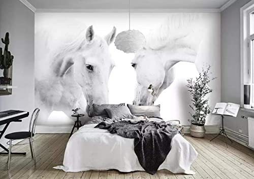 Tapete 3D Wandbild Weißes Pferd Paar Fototapete 3D Effekt Vliestapete Wohnzimmer Schlafzimmer Wanddeko