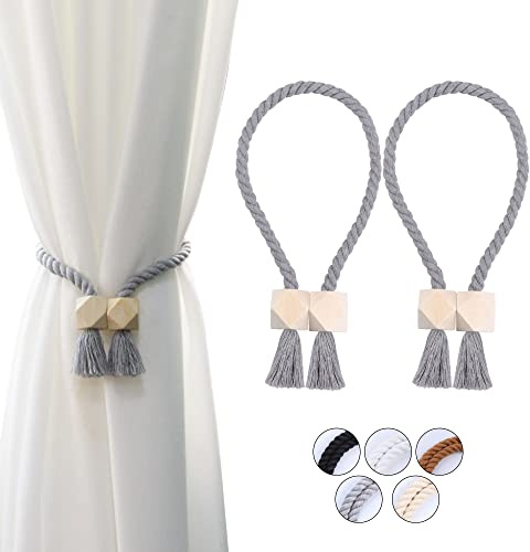 OCIOLI Confezione da 2 fermatenda magnetici resistenti per tende da esterno in cotone intrecciato a mano, fermatenda per tende (grigio, 2)