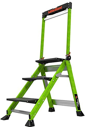 Little Giant 3 Tread Jumbo GRP Step Stool, Top Tread Height 660mm, Fibreglass, Folding Steps with Built-in Tool Tray & High Handrail