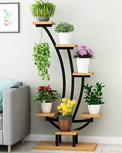 Metall Blumenständer Pflanzenständer for Drinnen, Gartenregal 6 Stufen Pflanzenregal Blumenregal Pflanzentrepp für Innen Outdoor Balkon Wohnzimmer Büro Gartene (Color : Black 1)