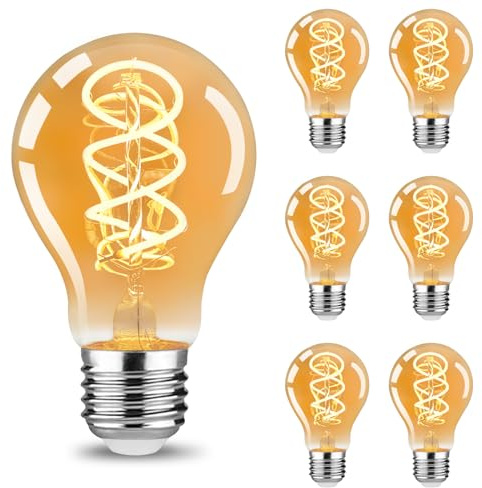 URing Glühbirne E27 LED Warmweiss Vintage - Edison LED Birne Leuchtmittel Retro E27 2200K 4W Energiesparlampe Filament Lampe Dekorative für Nostalgie Industrial Café Bar Beleuchtung, 6 Stück (A60)