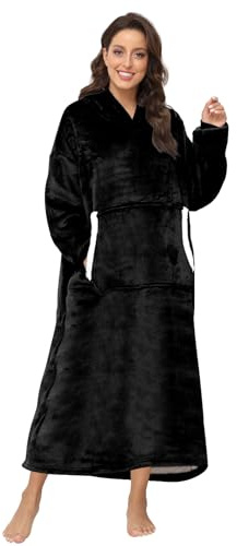 Sendowtek Hoodie Blanket for Women, Oversized Wearable Blanket Loose Style Soft Warm with Giant Pocket Plush Fleece Cosy Pajama Jumper oodie Blanket Fit for Adults Women Men Teens (Black-3.9ft)