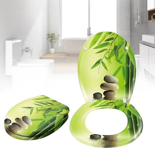 YARDIN Abattant de WC avec système d'abaissement automatique - Couvercle de toilette avec système d'abaissement automatique - Différents motifs - Bambou