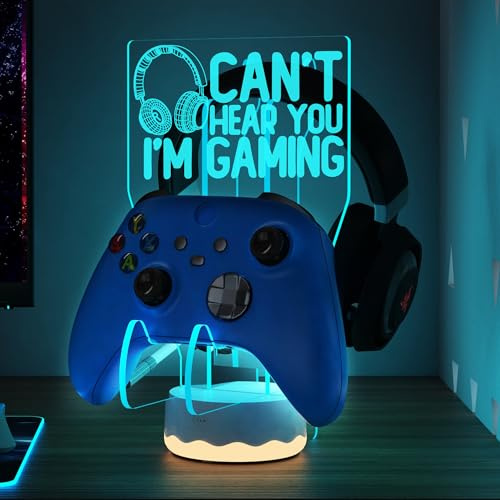 CoolGift Mart Light Up Headset und Controller Ständer, 16 Farben 3D LED Lichter Gamepad Kopfhörerhalter mit Fernbedienung, Game Controller Hänger für alle Universal Gaming PC Zubehör