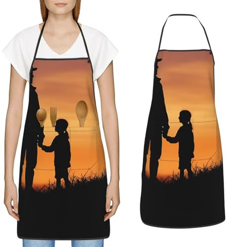 YoupO Kochschürze mit großen Taschen, wasserdichte Arbeitsschürze für Männer und Frauen, Weiss/opulenter Garten, Einheitsgröße