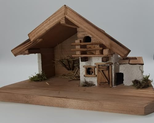 Holzdeko-Ma Weihnachtskrippe- Krippe Krippenstall Weihnachten-Weihnachtskrippe mit Figuren (KF-4)