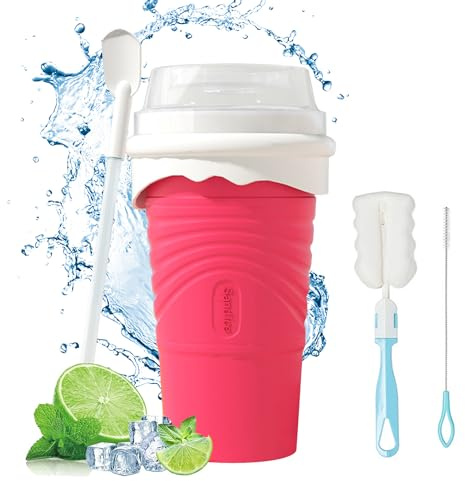 SCBOY Slushy Maker,Eis zum kneten slushy becher,Silikon slushy maker cup,Slush becher mit Strohhalmlöffel und Tassenbürste für Slushie Eis