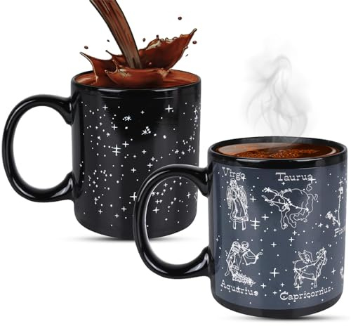 ZONSUSE Constellation Tasse à Café Magique,12 Horoscopes Mug Original Changeant de Couleur,Signe du Zodiaque Mug Thermoréactif, Idée Cadeau pour Dame Epouse Petite Amie Fille 330ml(12 Constellations)