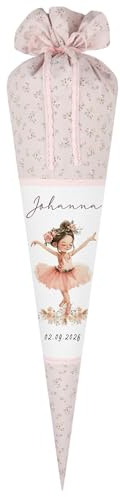 Manufaktur Liebevoll Schultüte Mädchen Ballerina Einschulungstüte Mädchen Name personalisiert Stoff Schultüte Ballett Zuckertüte Tänzerin Schulkind 2026 I (Ballerina)
