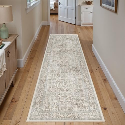HUGEAR Taupe Tapis Couloir Lavable en Machine Tapis de Passage Cuisine Chambre Adulte Tapis Couloir Long 60x240cm Doux Vintage Descente de Lit AntidéRapant Decoration Chambrel Mangerd