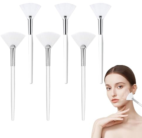 HSYTEK 6 Stück Fächer Maskenpinsel, Plastikgriff Masken Pinsel, 18cm und 13cm Maskenpinsel Gesicht, Fächerpinsel zum Auftragen von Masken, Make-up und Essenzen, Weiß