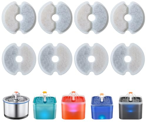 Zemiu Katzenwasserbrunnenfilter Ersatz-Kit 8 Stück, Katzenwasserbrunnenfilter mit dreifacher Filtration, Haustierbrunnen Ersatzfilter für 2L/2.5L Katze Trinkbrunnen
