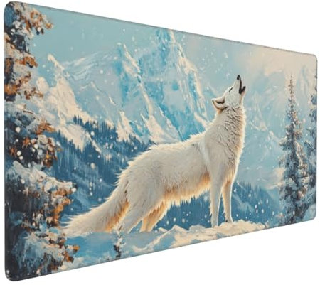 Gaming Mauspad XXL Wolf Mousepad 800x400x4mm Schnee Verlängertes Mauspad Schreibtischauflage,Genähte Kanten Mauspad,Verbessert Präzision und Geschwindigkeit Wasserdicht Geeignet für Büro und Spiele
