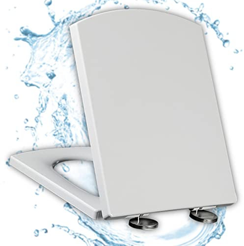 Quadratische Toilettensitze mit Absenkautomatik, weiß, Schnellverschluss, weißer Toilettensitz, Befestigung Oben, quadratischer WC-Klodeckel, verstellbare Scharniere mit langsamer Schließung