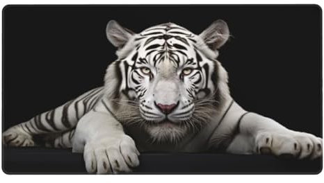 Gaming Mauspad XXL,800 x 400 x 3mm Mousepad Verlängertes Groß Mauspad Schreibtischauflage,Genähte Kanten Rutschfeste Gummibasis,Verbessert Präzision und Geschwindigkeit Home Office Weißer Tiger L-1853