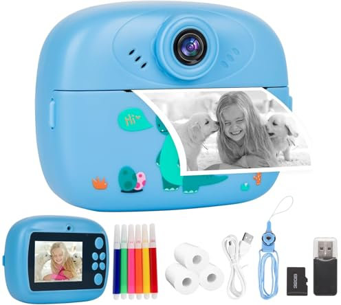 Kids Camera Instant Print, 1080P HD Digital Camera for Girls with 32GB SD Card, Instant Printer for Kids with Color Pens & 3 Rolls Print Paper, Blue