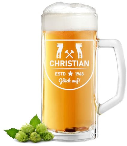 polar-effekt Bierkrug 500 ml mit personalisierter Gravur - Bierglas mit Namensgravur - Geschenk für Bierliebhaber & Männer - Krug mit Henkel