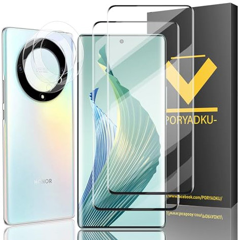 Protector de Pantalla para Honor Magic 5 Lite 5G, Película de Vidrio Templado 2 Piezas+ Protector de Lente de Cámara 2 Piezas, HD Clara, Sin Burbujas, 9H Dureza, Antihuellas, Anti-Scratch