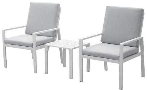 LANOX Balkonmöbel Set 3-TLG Aluminium - Wetterfestes Gartenmöbel Set mit Kissen | Kleine Bistroset Sitzgruppe für Balkon, Terrasse & Garten | Platzsparend & Rostfrei, Weiß