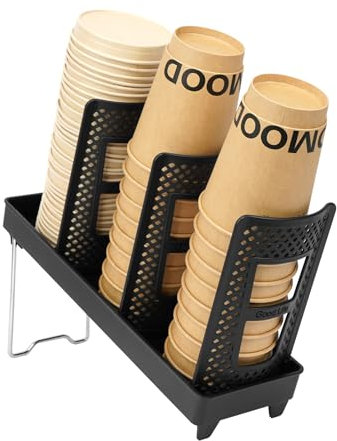 YTOPRO Cup Holde for Disposable Coffee Cups, Cup and Lid Holder Dispenser,Stacking Paper Cup Storage Rack for Coffee Station Organizer Bar Countertop Breakroom (Single Row)