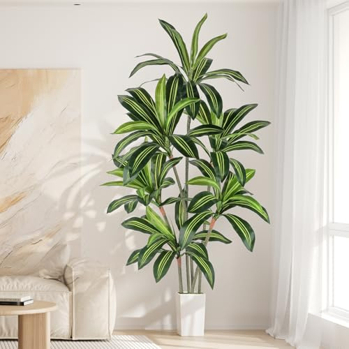 YOLEO Árbol artificial Drachenbaum 180 cm, planta artificial grande, con maceta blanca, árbol artificial, planta de plástico, Dracaena realista para sala de estar, oficina, jardín, decoración interior