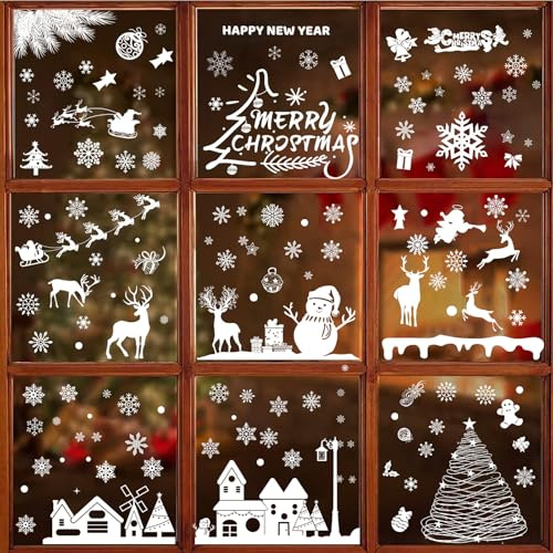 205 Stück Fensterbilder Weihnachten Selbstklebend PVC Fensterdeko Statische Fensteraufkleber ohne Kleber, ablösbar & wiederverwendbar – Weihnachtsdeko für Fenster, Glas, Türen & Spiegel