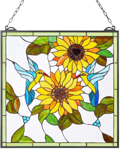 VEVOR Fönsterpanel i målat glas, 50 x 50 cm, hängande akterspegelfönsterpanel i Tiffany-stil med kedja, stort vertikalt rektangulärt fläckglas, vintage traditionella konsthantverk för kök heminredning