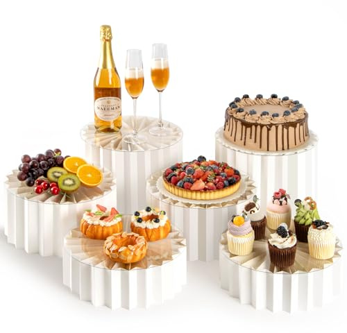 PUERSI 6 Stück Buffet Ständer, Faltbare Tortenständer Buffet Zubehör | für Partys, Cake Stand, Lebensmittelständer, Acryl & Karton Display Ständer für Hochzeiten, Dessert, Cupcake – Weiß