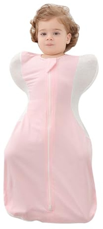 Pucksack Baby 0-9 Monate, Bio-Baumwolle Wickeldecke Übergangsschlafsack, Pucktuch Strampelsack, Wickeltuch mit Doppelreißverschluss für einfaches Windelwechseln (Rosa, 3-6 Monate)