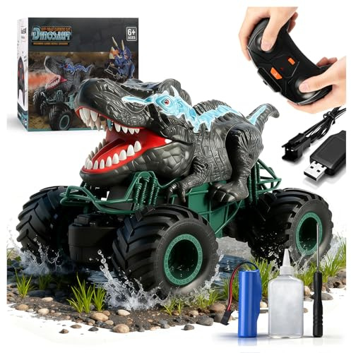 Weiongppy Ferngesteuertes Auto Dinosaurier, 2.4GHz RC Monstertruck mit Sprühneb und Licht, 4WD Offroad Spielzeugauto für Kinder ab 3-10 Jahre, Ostergeschenke Geburtstags Geschenk Junge Mädchen